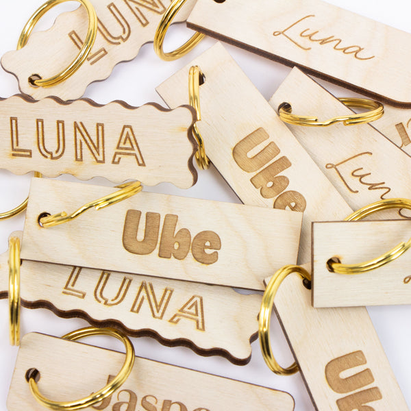 Houten sleutelhanger met gravering
